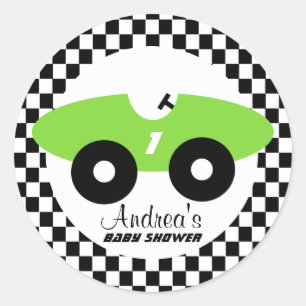 Sticker Rond Green Race Car Baby shower
