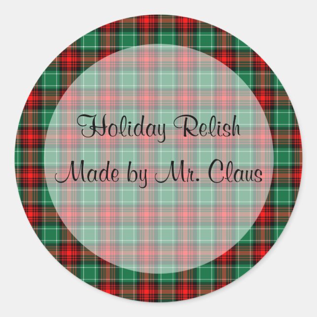 Sticker Rond Green Red Plaid Custom Holiday Canning Jar Étiquet (Devant)