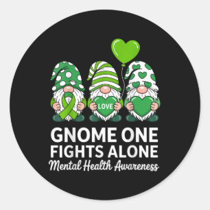 Sticker Rond Green Ribbon Gnome One combat seul la santé mental