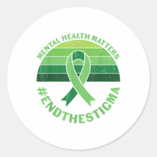 Sticker Rond Green Ribbon Warrior & Supporters - Mental Hea