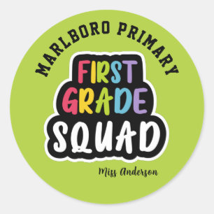 Sticker Rond Green School Name First Grade Teacher Squad