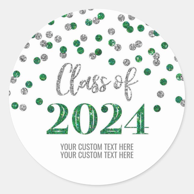 Sticker Rond Green Silver Confetti Graduation 2024 (Devant)