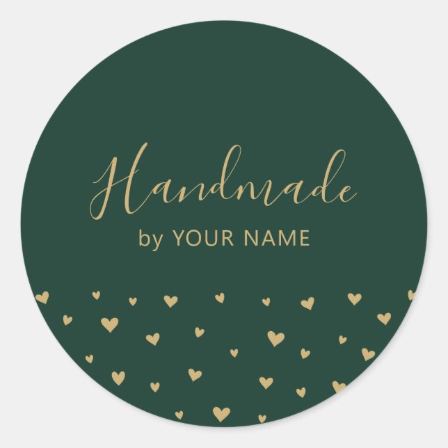 Sticker Rond Green Simple Cute Hearts Emballage artisanal stick (Devant)