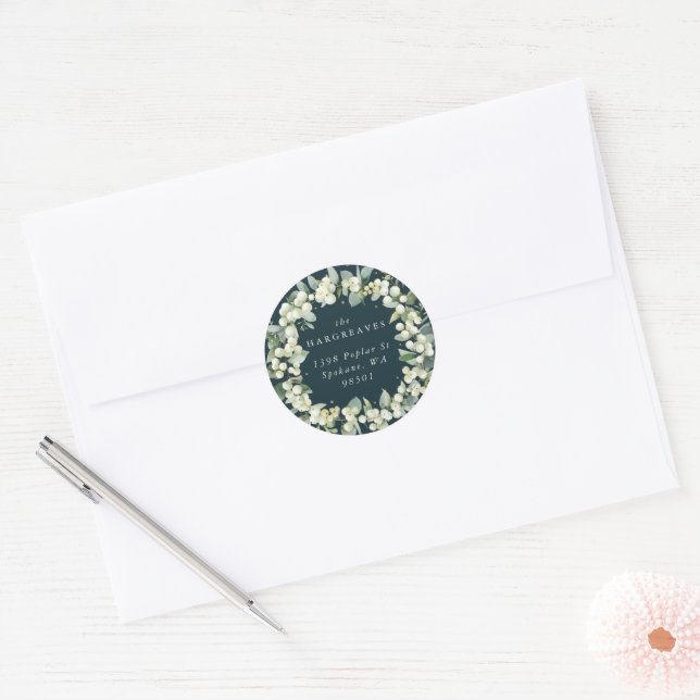 Sticker Rond Green Snowberry+Eucalyptus Holiday Wareth Adresse (Enveloppe)