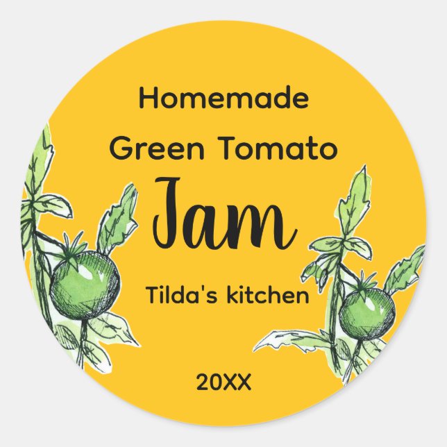 Sticker Rond Green Tomato Jam Homemade Product Label  (Devant)