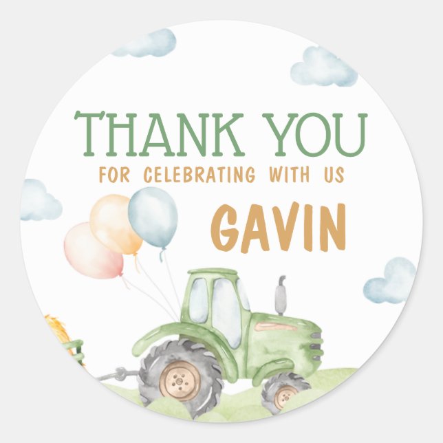 Sticker Rond Green Tractor Farm fête d'anniversaire (Devant)