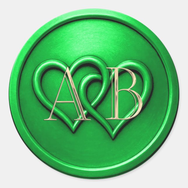 Sticker Rond Green Two Hearts Intertwined Monogram Wedding (Devant)
