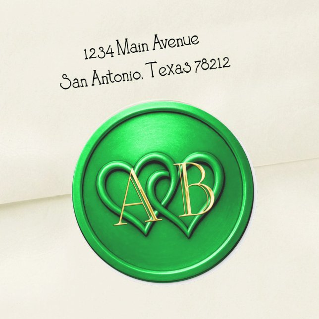Sticker Rond Green Two Hearts Intertwined Monogram Wedding (Créateur téléchargé)