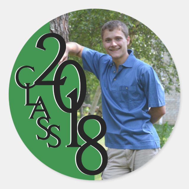 Sticker Rond Green Varsity 2018 Graduation Class with Photo (Devant)