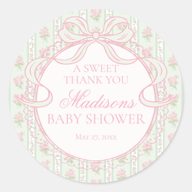 Sticker Rond Green Vintage Fancy Floral Baby Shower Circle (Devant)