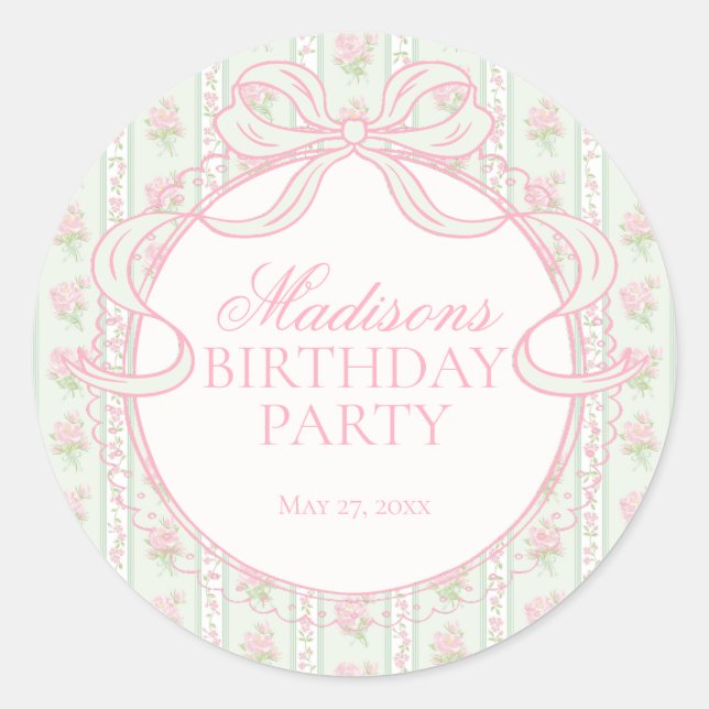 Sticker Rond Green Vintage Fancy Floral Birthday Circle Seal (Devant)