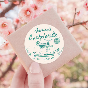 Sticker Rond Green Whimsical Main dessinée Funky Bachelorette