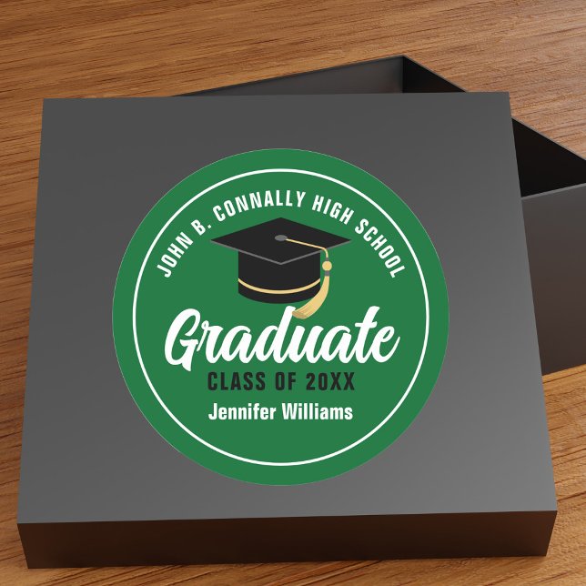 Sticker Rond Green White Lycée Diplômé sur mesure (Créateur téléchargé)