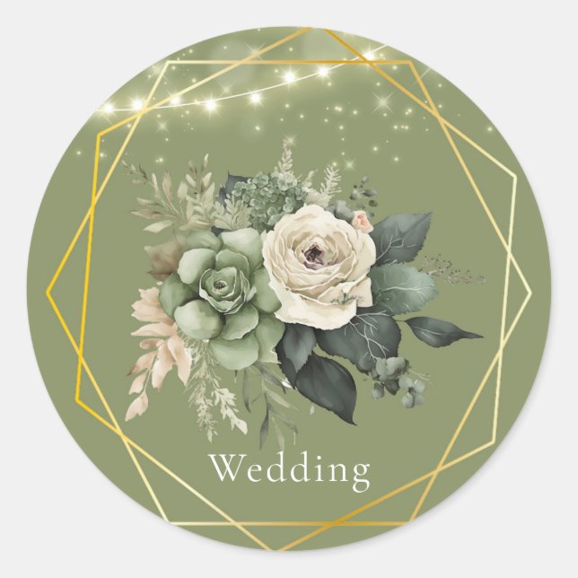Sticker Rond Green White Peony Lights Mariage (Devant)
