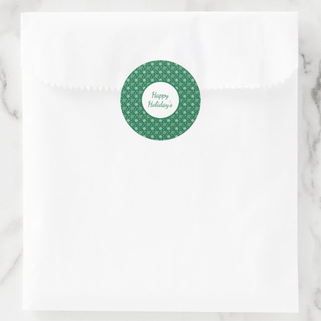 Sticker Rond Green White Snowflakes vacances Noël (Sac)