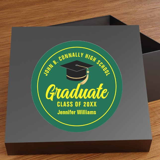 Sticker Rond Green Yellow Graduate Custom 2025 Graduation Party (Créateur téléchargé)