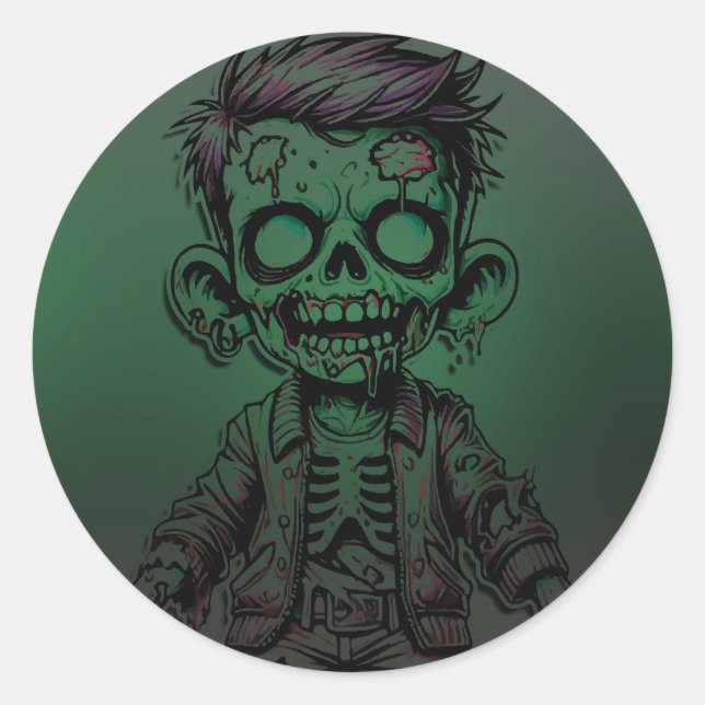 Sticker Rond Green Zombie Enfant & Slime Halloween fête d'anniv (Devant)