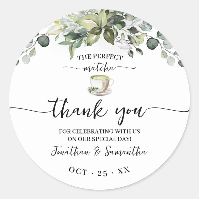 Sticker Rond Greenery Matcha Thank You Bridal Shower Favor (Devant)