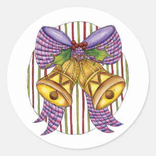 Sticker Rond Grelots de Noël mignons avec ruban et nœud