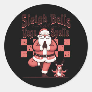Sticker Rond Grelots Et Sortilèges De Yoga Noël Santa Yogi