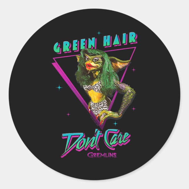 Sticker Rond Gremlins - Green Hair Don't Care  (Devant)