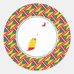 Sticker Rond GRENADA CARRIACOU Carte du DRAPEAU Style Patriotiq
