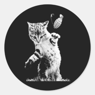 Sticker Rond Grenade à lancer de chat Drôle Kitty Grenade de ch