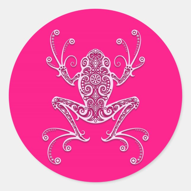 Sticker Rond Grenouille à arbre rose complexe (Devant)