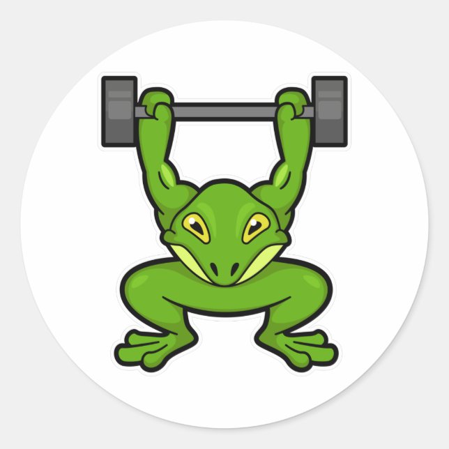 Sticker Rond Grenouille à Bodybuilding avec Barbell (Devant)
