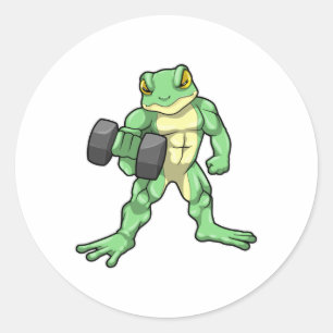Sticker Rond Grenouille à Bodybuilding avec Dumbbell