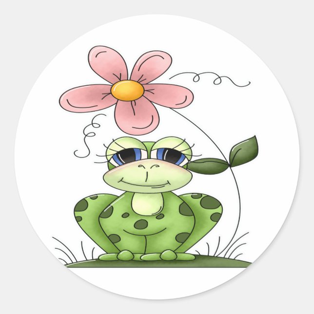 Sticker Rond Grenouille à fleur (Devant)