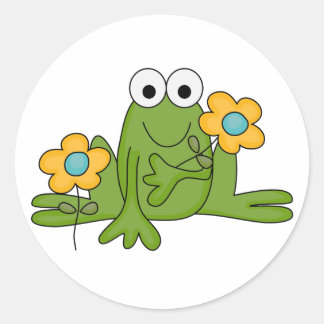 Sticker Rond grenouille à fleurs