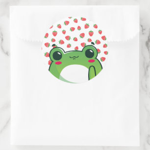 Sticker Rond Grenouille à fraise Kawaii