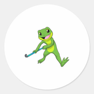 Sticker Rond Grenouille à Hockey avec chauve-souris de hockey