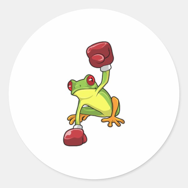 Sticker Rond Grenouille à la boîte avec gants de boxe (Devant)