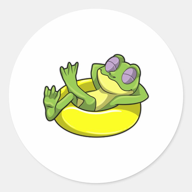 Sticker Rond Grenouille à la natation avec anneau de natation (Devant)