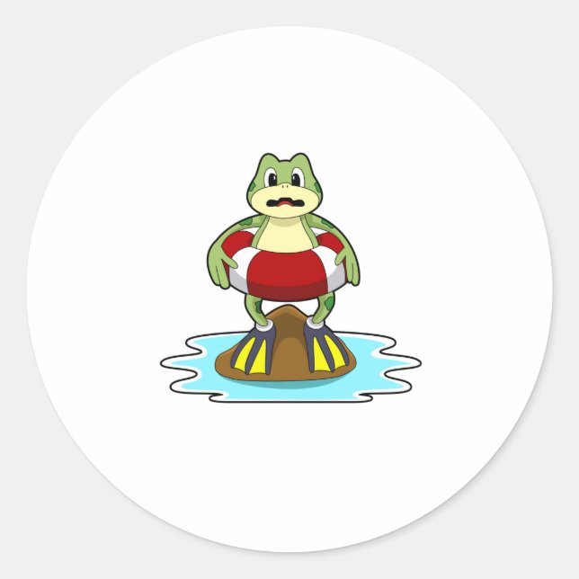 Sticker Rond Grenouille à la natation avec anneau de natation (Devant)