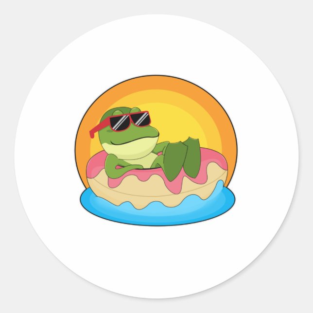Sticker Rond Grenouille à la natation avec lunettes de soleil (Devant)