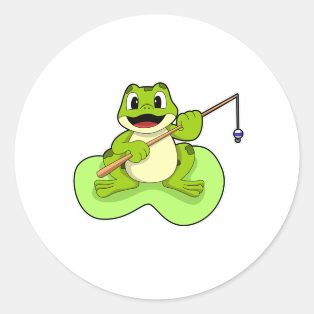 Sticker Rond Grenouille à la pêche avec canne à pêche (Devant)