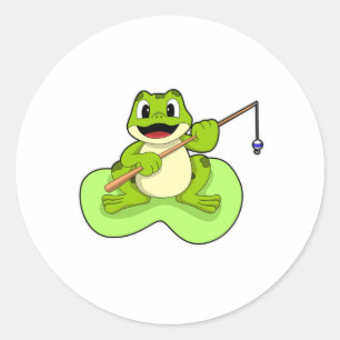 Sticker Rond Grenouille à la pêche avec canne à pêche