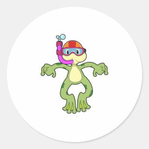 Sticker Rond Grenouille à la plongée avec tuba