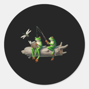 Sticker Rond Grenouille à quatre pattes sur une bûche pêche une