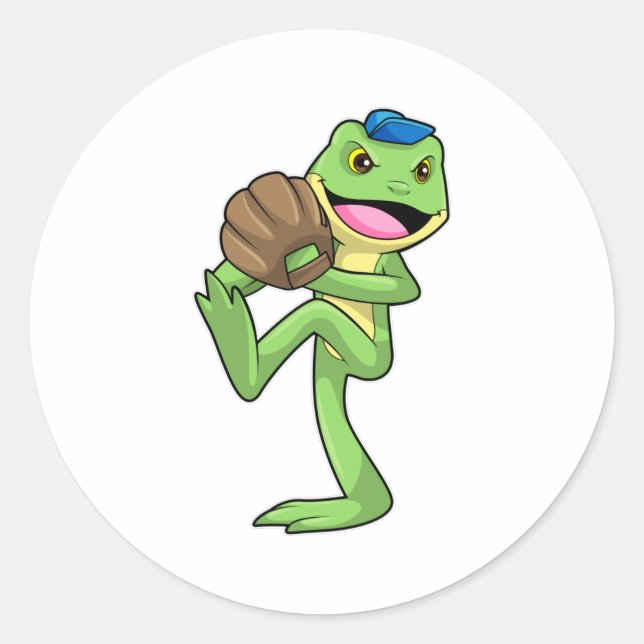 Sticker Rond Grenouille au baseball avec gants (Devant)
