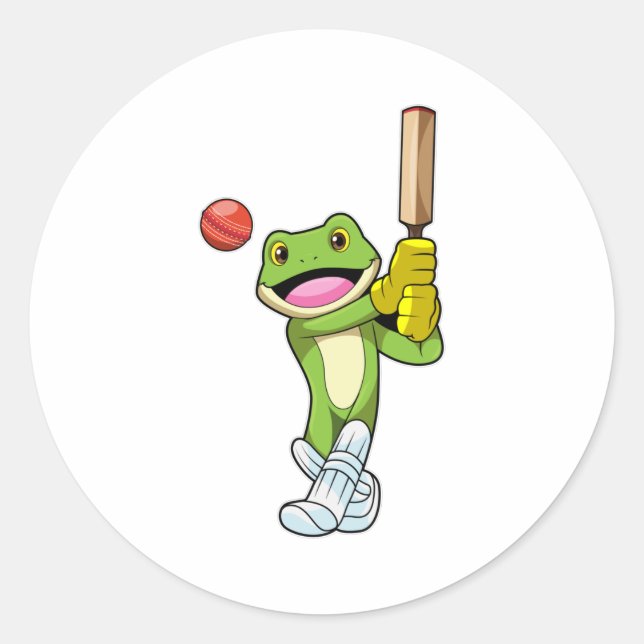 Sticker Rond Grenouille au cricket avec chauve-souris de cricke (Devant)