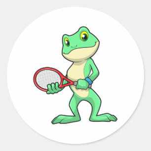 Sticker Rond Grenouille au tennis avec raquette de tennis