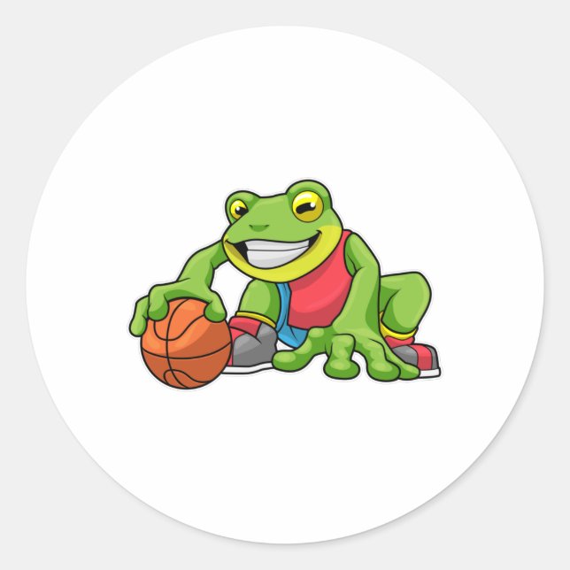 Sticker Rond Grenouille aux sports avec basket-ball (Devant)