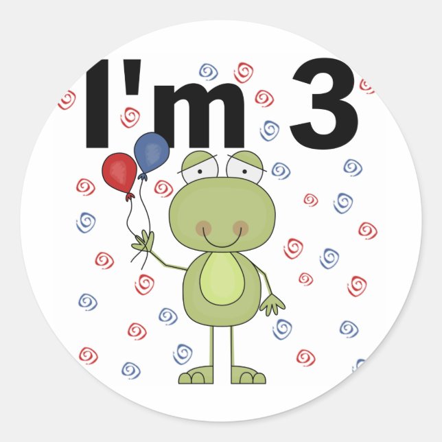 Sticker Rond Grenouille avec ballons 3e anniversaire (Devant)