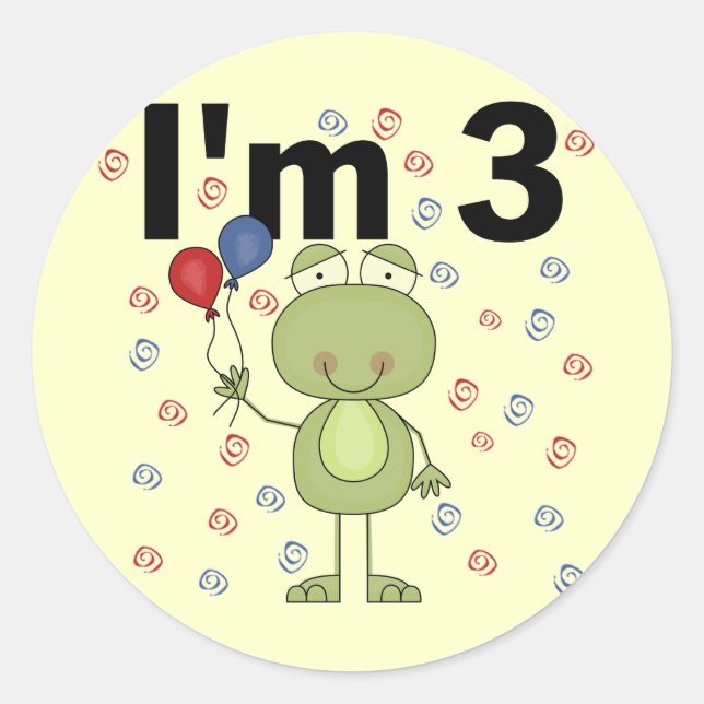 Sticker Rond Grenouille avec ballons 3e anniversaire (Devant)