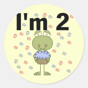 Sticker Rond Grenouille avec Cupcake 2e chemises d'anniversaire