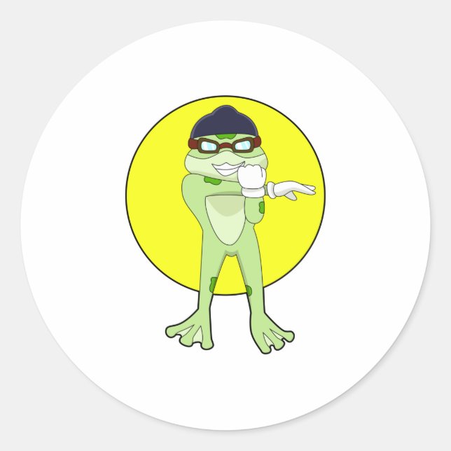 Sticker Rond Grenouille avec lunettes de natation (Devant)